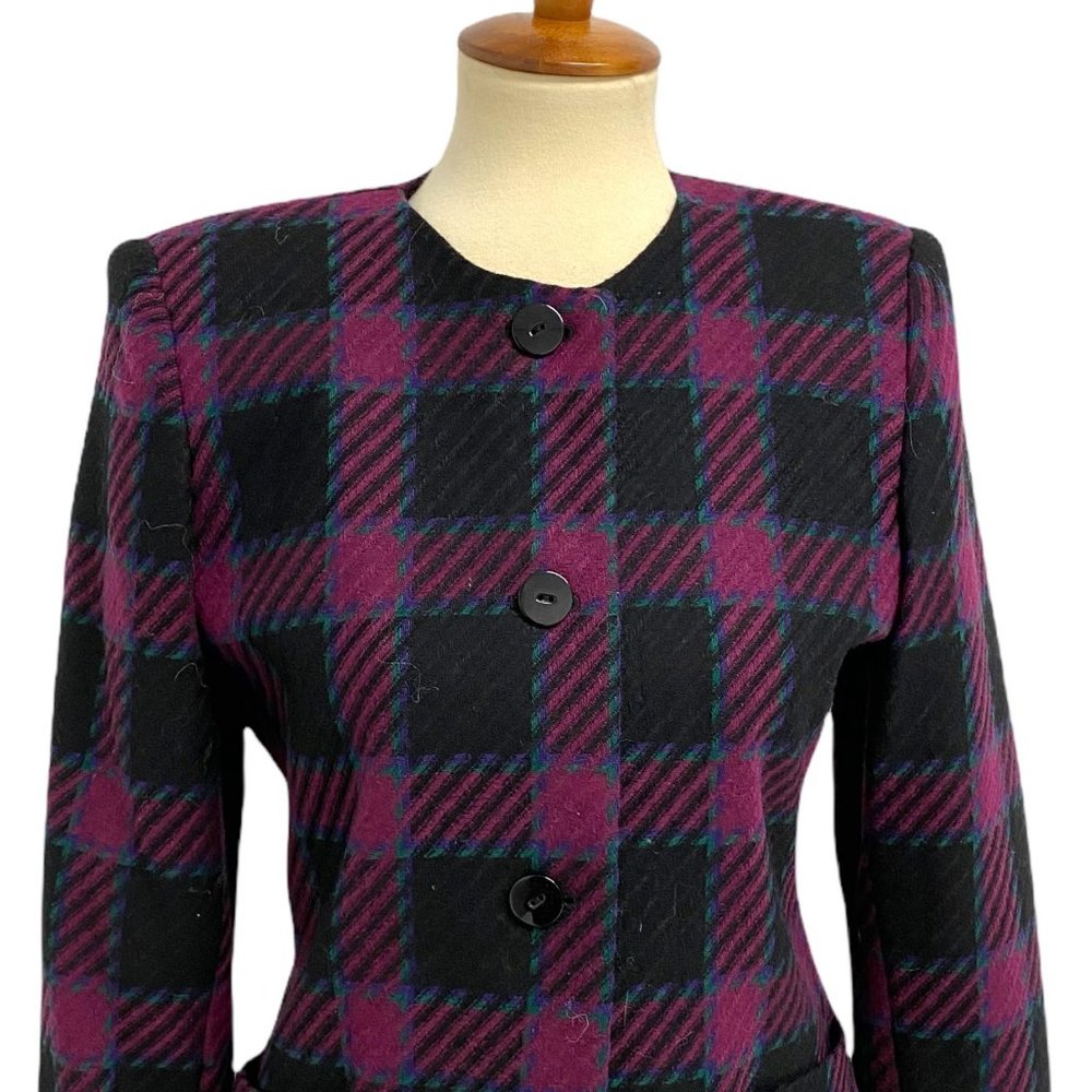Vintage Karen Scott Petites women's blazer plaid button front size 4